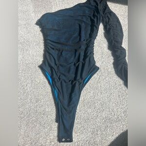 Rue 21 Black mesh body suit, blue underlay size small